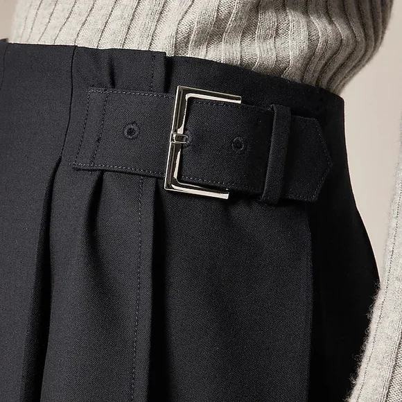 J. Crew Navy Pleated Mini Skirt With Buckle 14 - Picture 3 of 8